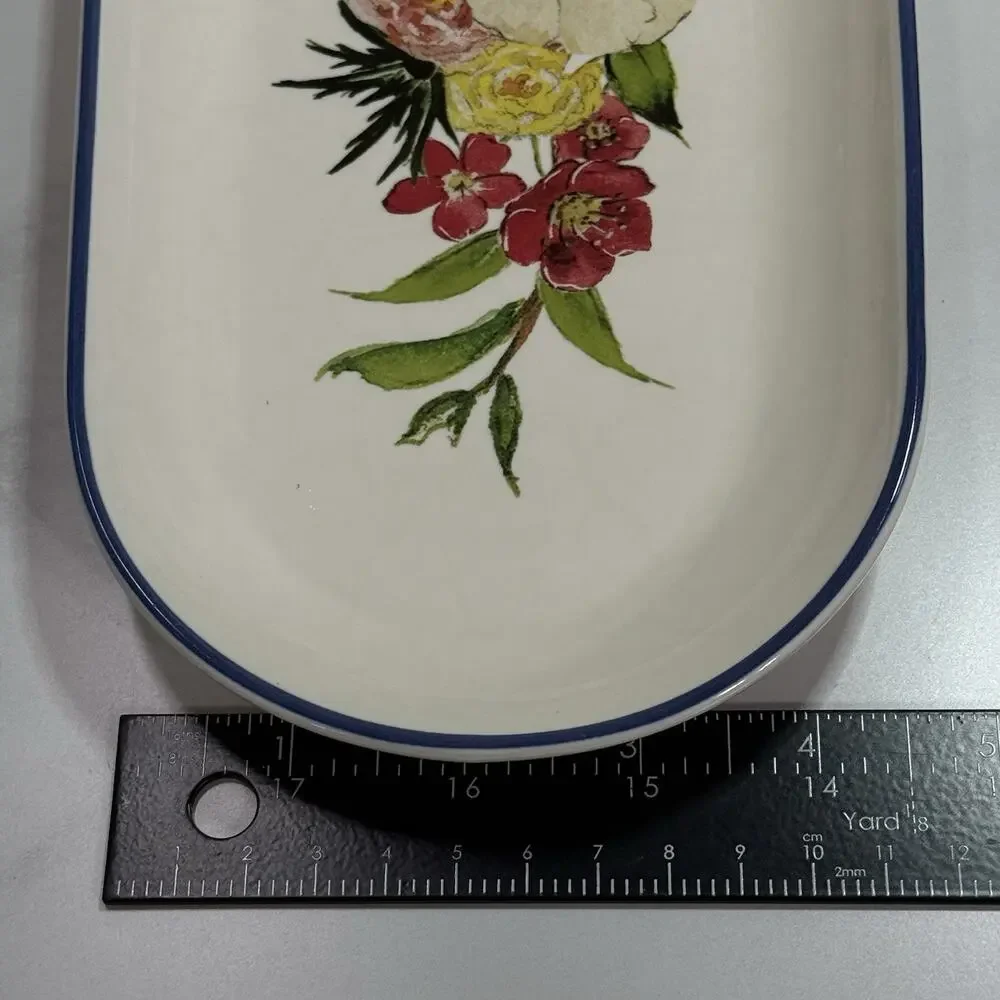 Pottery Barn Rimsk Platter Floral Oval Stoneware Spring